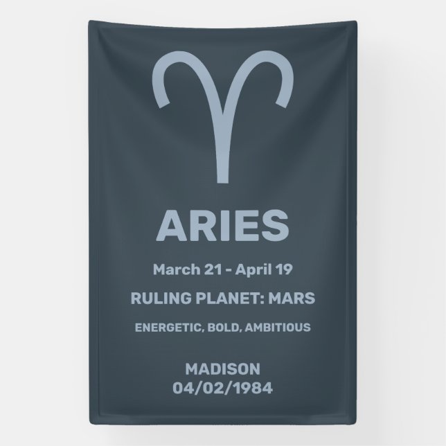 Custom Name / Text Zodiac Sign Aries (Vertical)