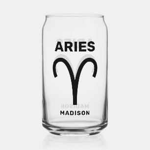 Custom Name / Text Zodiac Sign Aries Can Glass