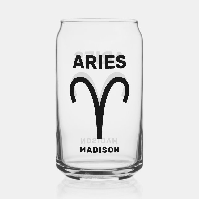 Custom Name / Text Zodiac Sign Aries Can Glass (Front)