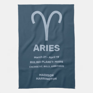 Custom Name / Text Zodiac Sign Aries Kitchen Towel
