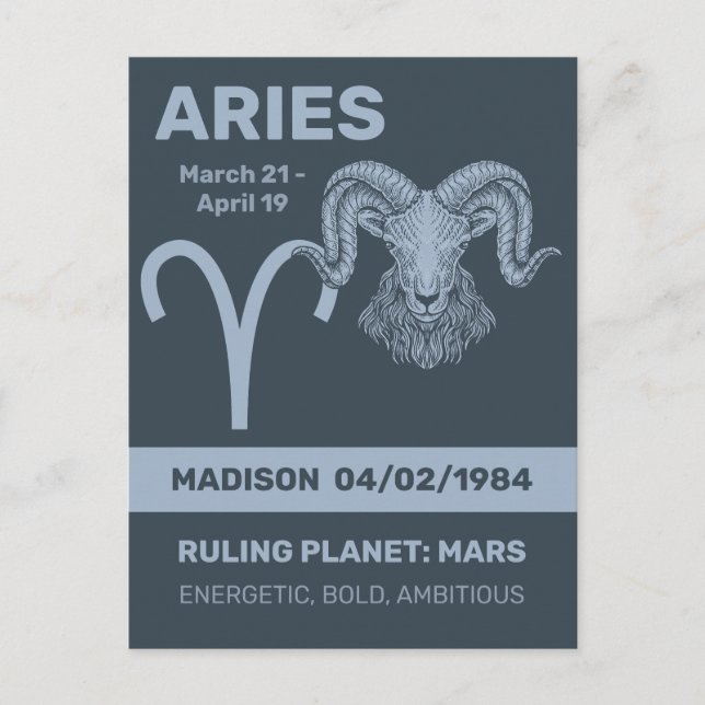Custom Name / Text Zodiac Sign Aries Postcard (Front)