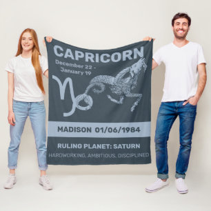Custom Name / Text Zodiac Sign Capricorn Fleece Blanket