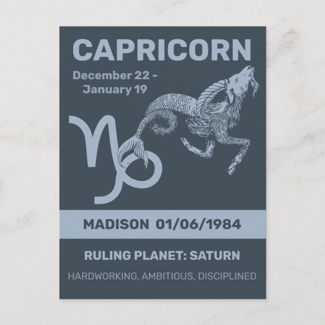 Custom Name / Text Zodiac Sign Capricorn Postcard (Front)