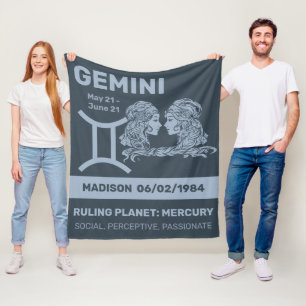 Custom Name / Text Zodiac Sign Gemini Fleece Blanket