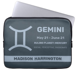 Custom Name / Text Zodiac Sign Gemini Laptop Sleeve