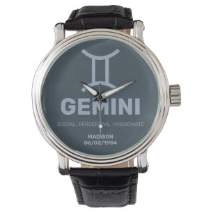 Custom Name / Text Zodiac Sign Gemini Watch