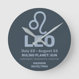 Custom Name / Text Zodiac Sign Leo Round Clock