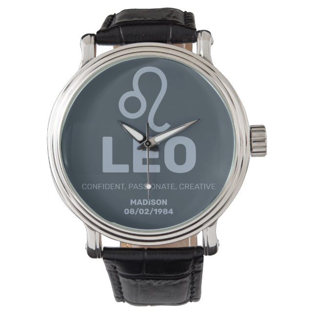 Custom Name / Text Zodiac Sign Leo Watch (Front)