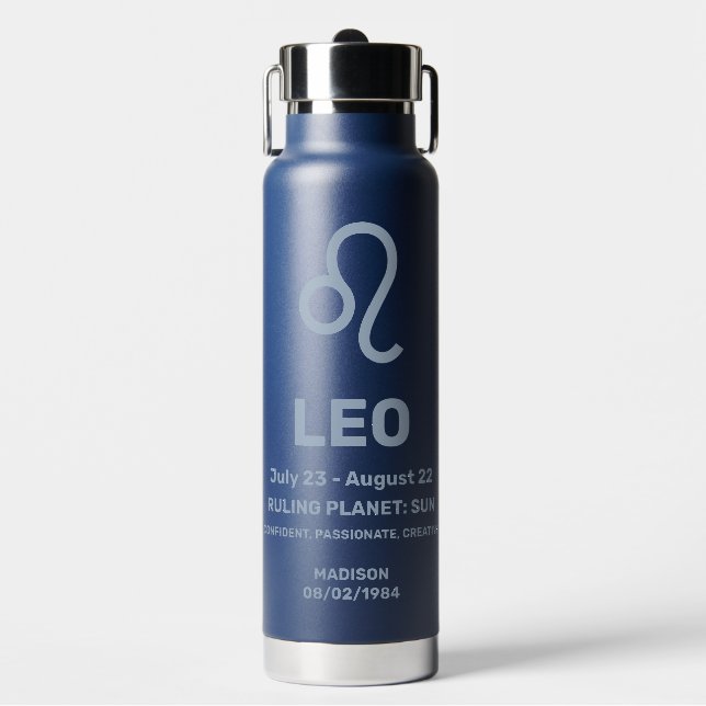 Custom Name / Text Zodiac Sign Leo Water Bottle (Front)