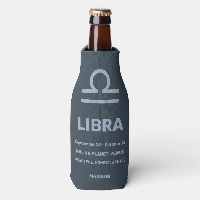Custom Name / Text Zodiac Sign Libra Bottle Cooler (Bottle Front)