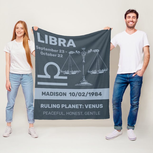 Custom Name / Text Zodiac Sign Libra Fleece Blanket (In Situ)