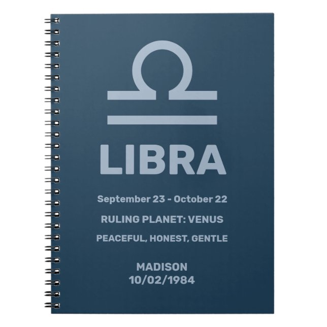 Custom Name / Text Zodiac Sign Libra Notebook (Front)