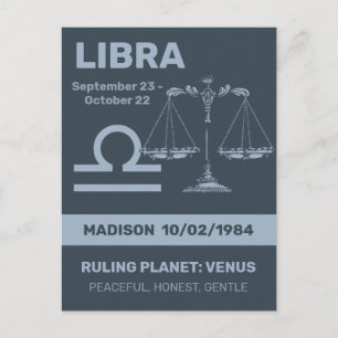 Custom Name / Text Zodiac Sign Libra Postcard