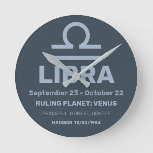 Custom Name / Text Zodiac Sign Libra Round Clock