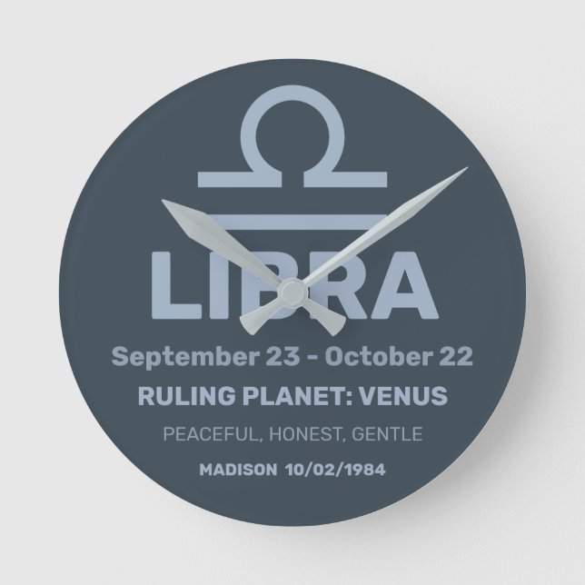 Custom Name / Text Zodiac Sign Libra Round Clock (Front)
