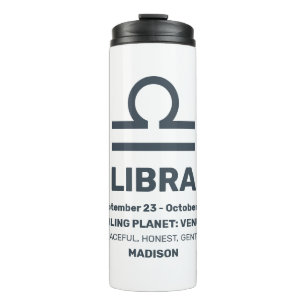 Custom Name / Text Zodiac Sign Libra Thermal Tumbler