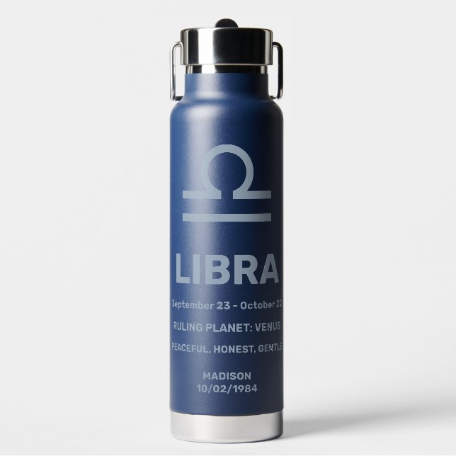Custom Name / Text Zodiac Sign Libra Water Bottle (Front)