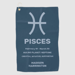 Custom Name / Text Zodiac Sign Pisces Golf Towel