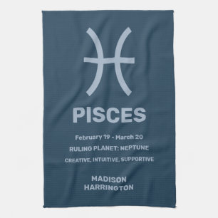 Custom Name / Text Zodiac Sign Pisces Kitchen Towel