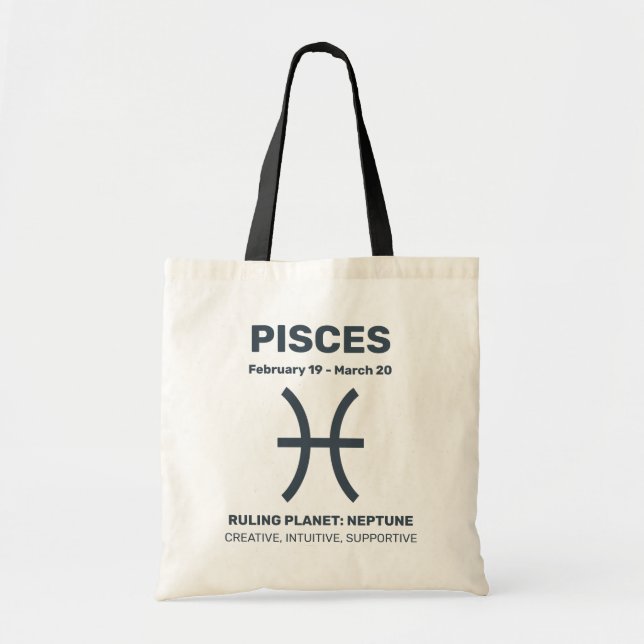 Custom Name / Text Zodiac Sign Pisces Tote Bag (Front)