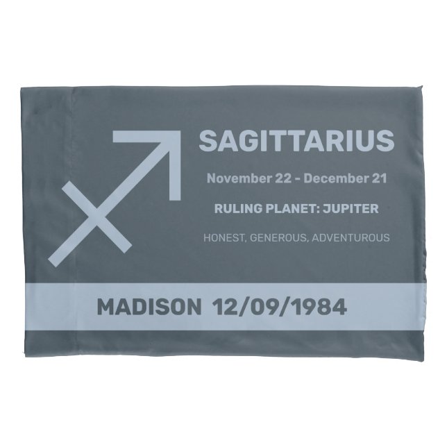 Custom Name / Text Zodiac Sign Sagittarius Pillowcase (Front)