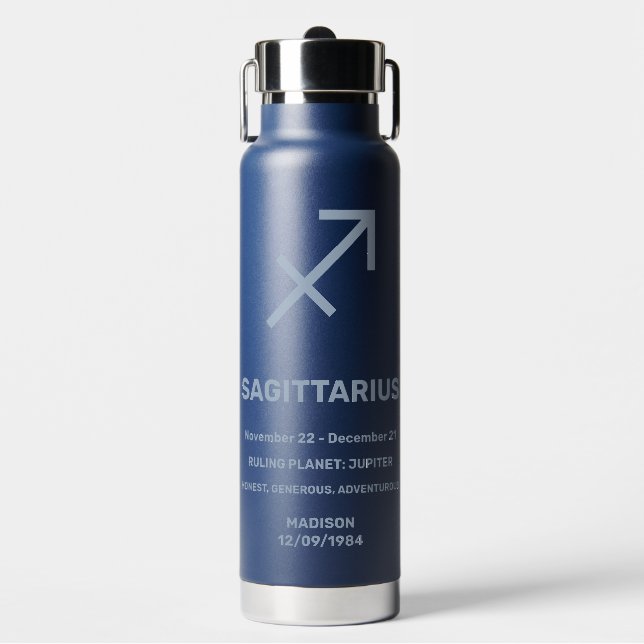 Custom Name / Text Zodiac Sign Sagittarius Water Bottle (Front)