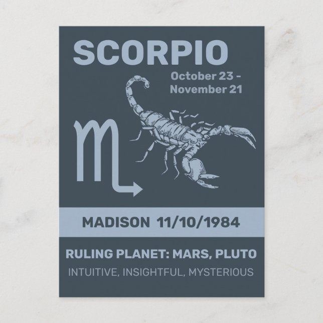 Custom Name / Text Zodiac Sign Scorpio Postcard (Front)