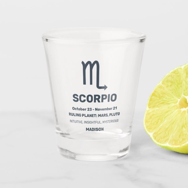 Custom Name / Text Zodiac Sign Scorpio Shot Glass (Front)