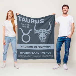 Custom Name / Text Zodiac Sign Taurus Fleece Blanket
