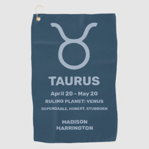 Custom Name / Text Zodiac Sign Taurus Golf Towel