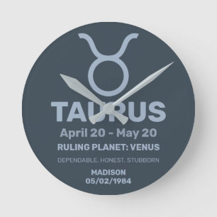Custom Name / Text Zodiac Sign Taurus Round Clock