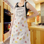 Custom Name Thanksgiving Friendsgiving Leaves  Apron<br><div class="desc">This rustic apron is decorated with watercolor fall leaves and white pumpkins on a soft cream background and the words Grateful & Thankful in stylish typography. All the text is easily customizable. Use the Design Tool to change the text size, style, or colour. As we create our artwork you won't...</div>