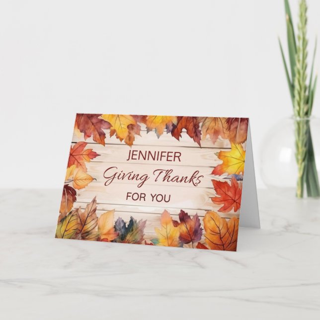 Custom Name Thanksgiving Giving Thanks Autumn Card (Front)