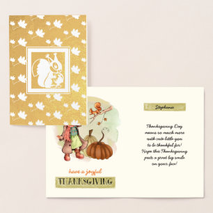 Custom Name Thanksgiving Real Foil Cards for kids