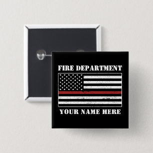 Custom Name Thin Red Line Flag Proud Firefighter 2 Inch Square Button