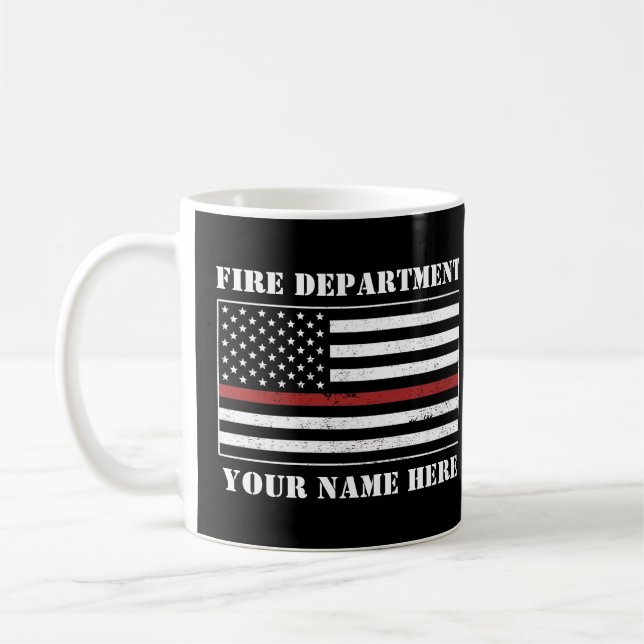 Custom Name Thin Red Line Flag Proud Firefighter Coffee Mug (Left)