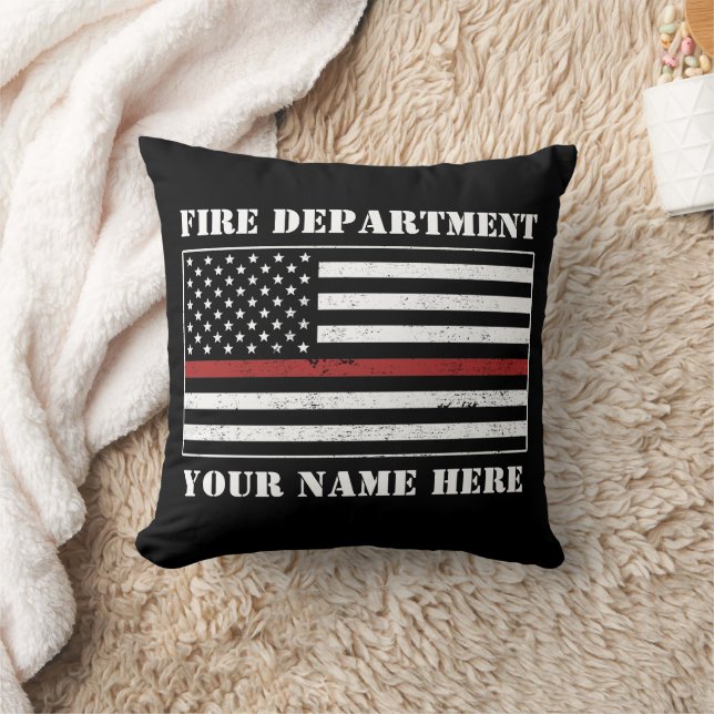 Custom Name Thin Red Line Flag Proud Firefighter Throw Pillow (Blanket)