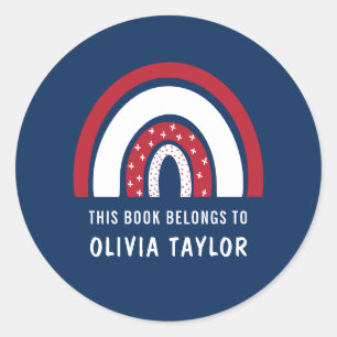 Custom Name This Book Belongs To American Rainbow Classic Round Sticker