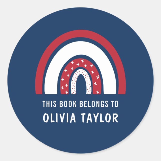 Custom Name This Book Belongs To American Rainbow Classic Round Sticker (Front)