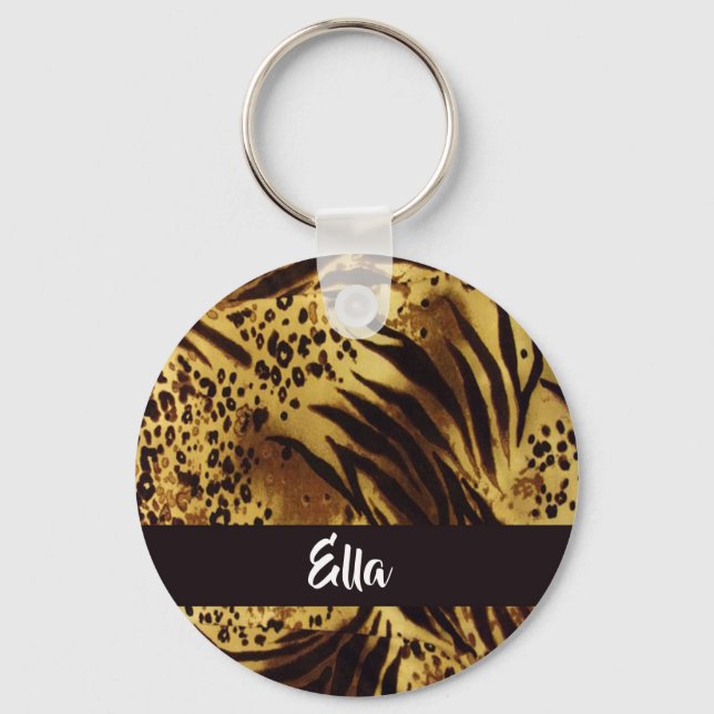 Custom name tiger skin print keychain (Front)