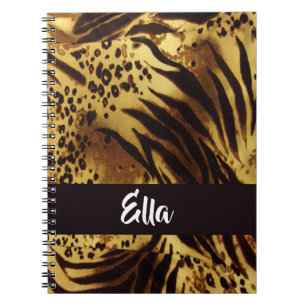 Custom name tiger skin print notebook