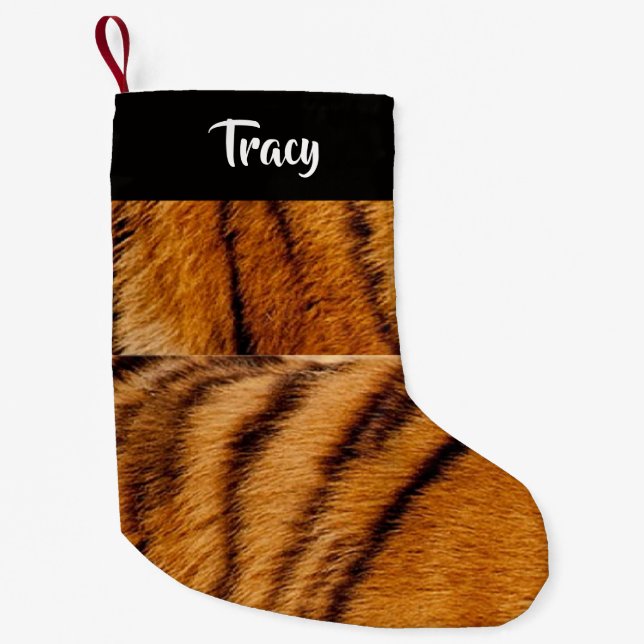 Custom name tiger skin  small christmas stocking (Front)