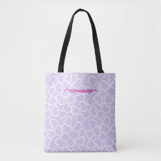Custom Name Tote Bag with Heart Pattern
