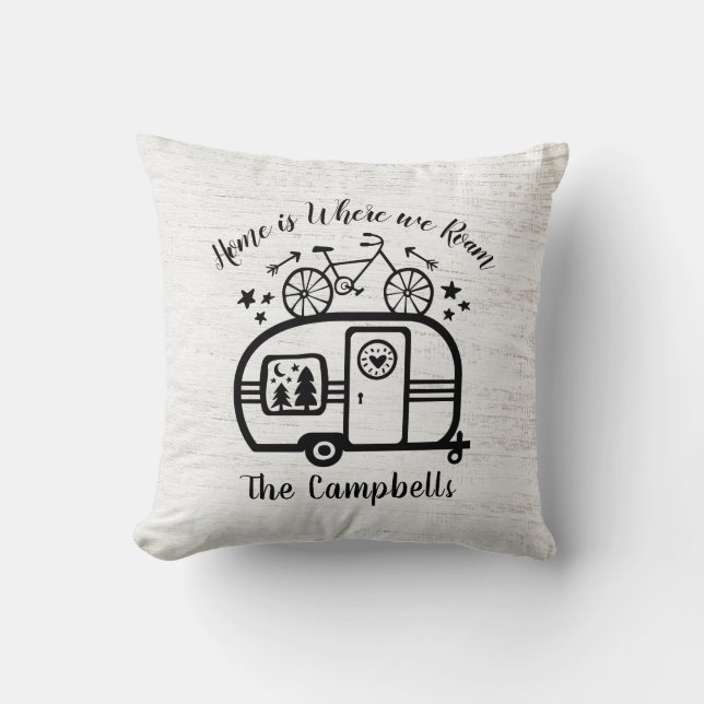 Custom Name Trailer Camping Rving Typography Throw Pillow (Front)