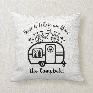 Custom Name Trailer Camping Rving Typography Throw Pillow