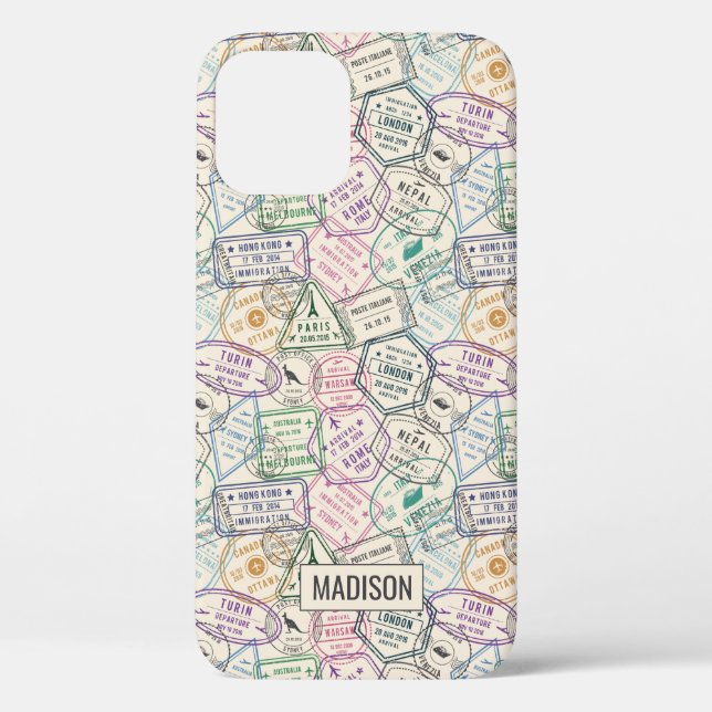 Custom name Travel Stamps Pattern phone cases (Back)