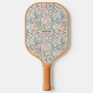 Custom name Travel Stamps Pattern Pickleball Paddle