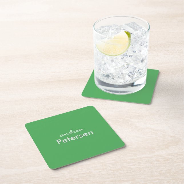 Custom name trendy modern minimalist square paper coaster (Insitu)