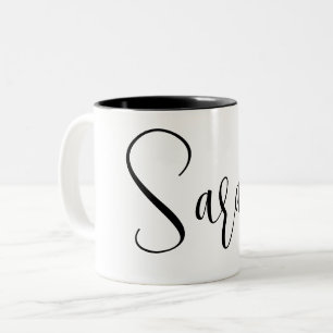 CUSTOM NAME - Trendy Script Personalized  Two-Tone Coffee Mug
