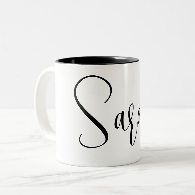 CUSTOM NAME - Trendy Script Personalized  Two-Tone Coffee Mug (Front Left)
